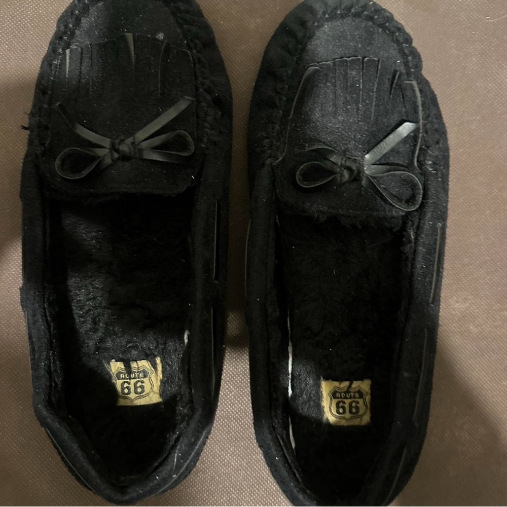 Black Moccasin Slippers with Bow